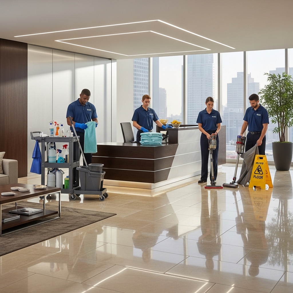 Commercial cleaning team preparing equipment for a Norwich business