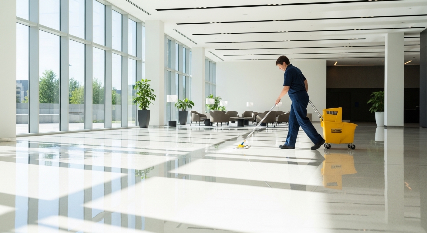 Commercial building cleaning including lobbies and floors