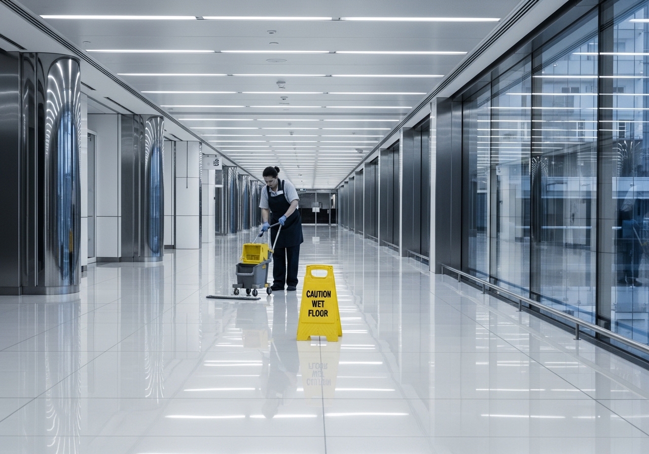 Commercial corridor floor cleaning