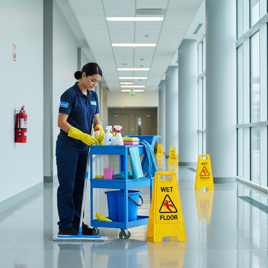 Commercial cleaner preparing for a site clean