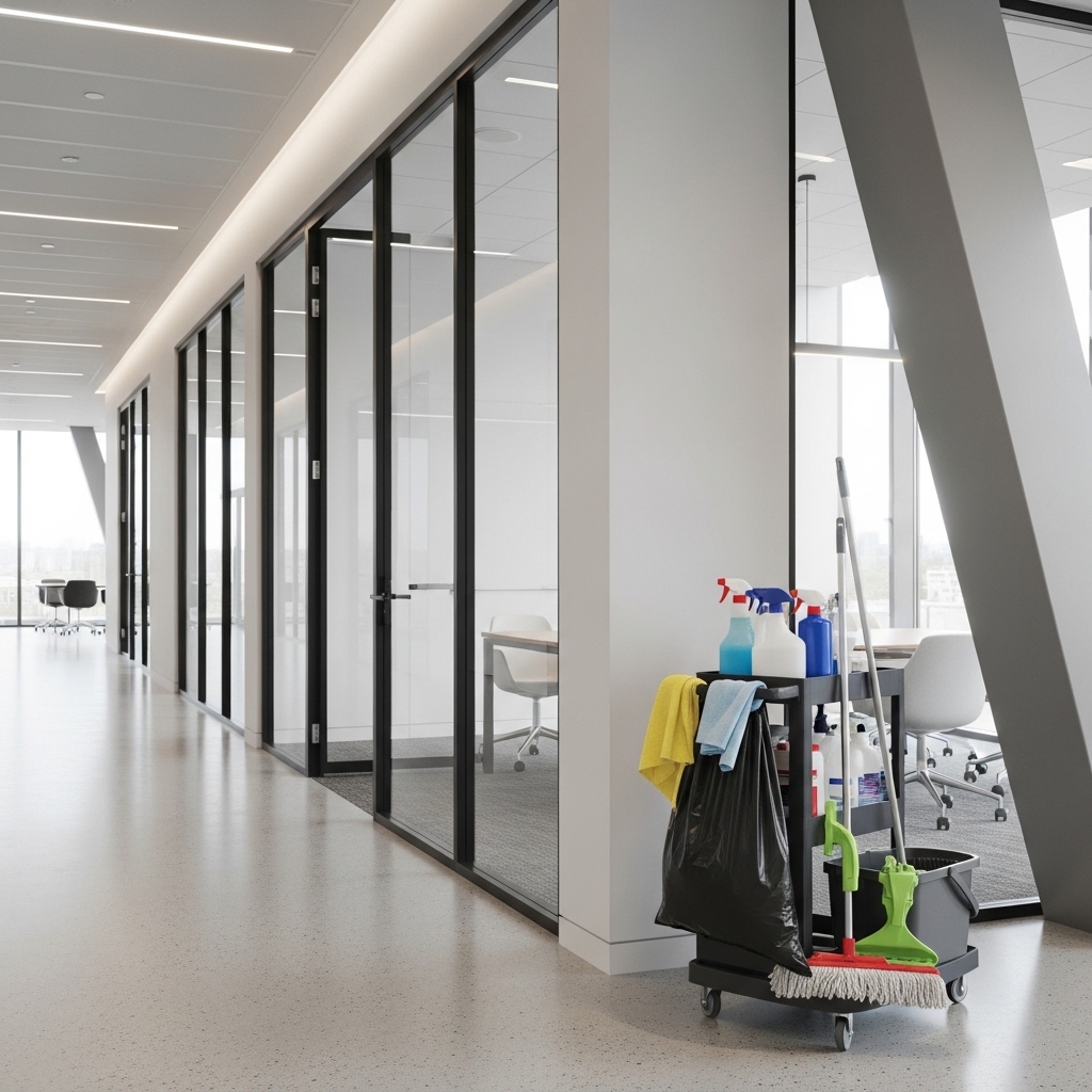 Commercial cleaning setup in a modern office