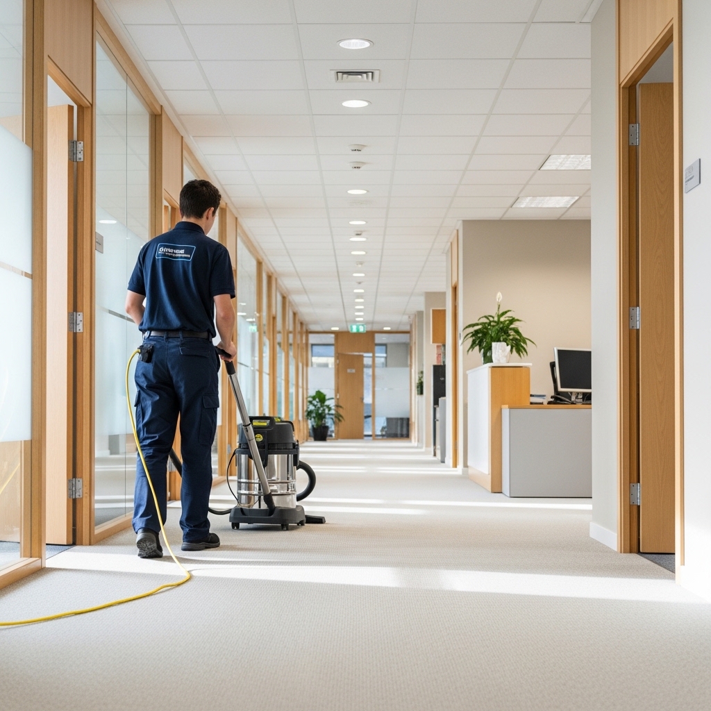 Commercial cleaner working in a modern office