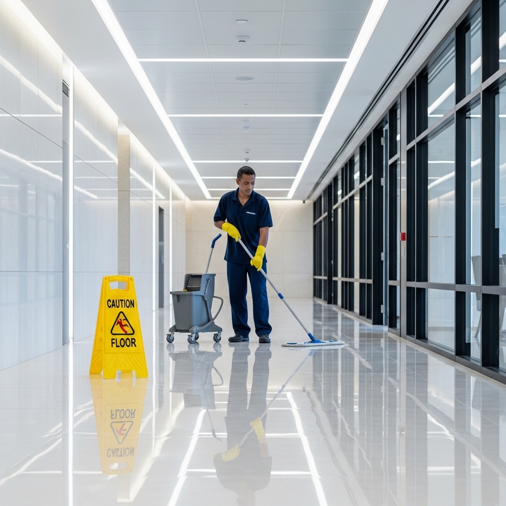 Commercial floor cleaning with safety-first approach