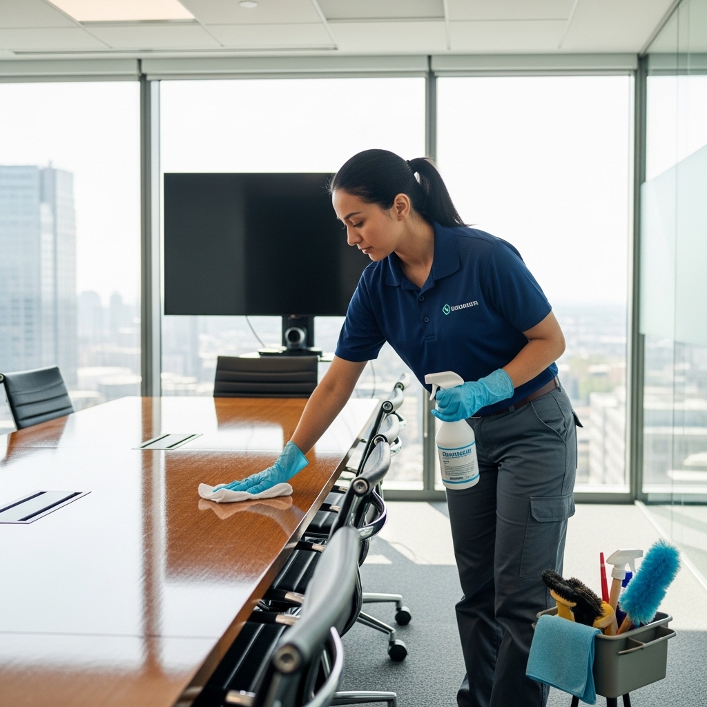 Commercial office cleaning with high-touch point disinfection