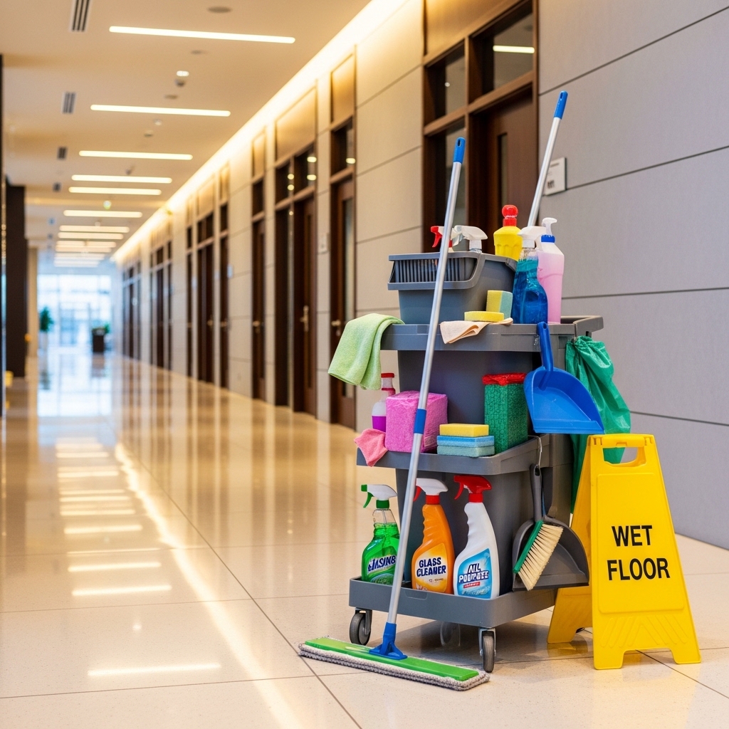 Commercial cleaning setup in a modern building