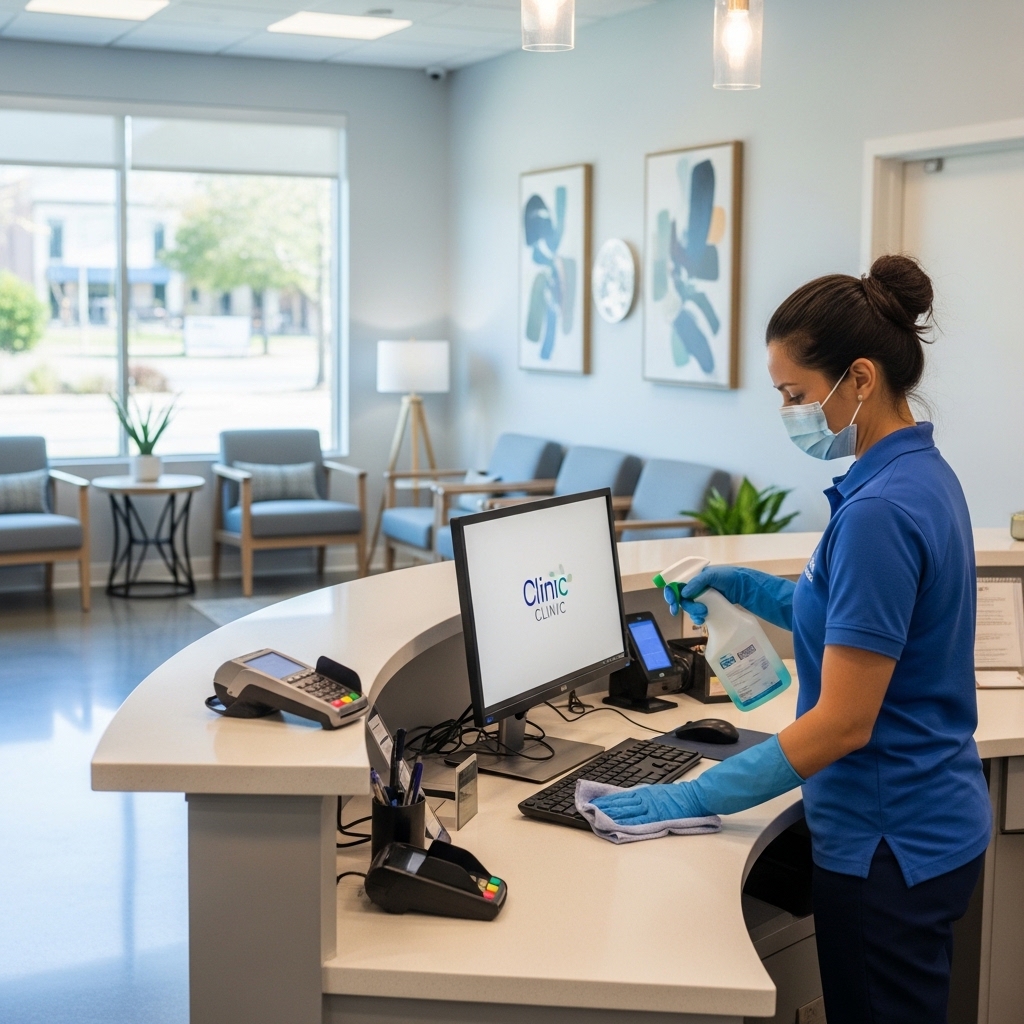 Cleaner disinfecting high-touch areas in a commercial space