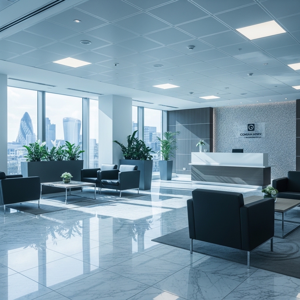 Clean office reception area with polished floor