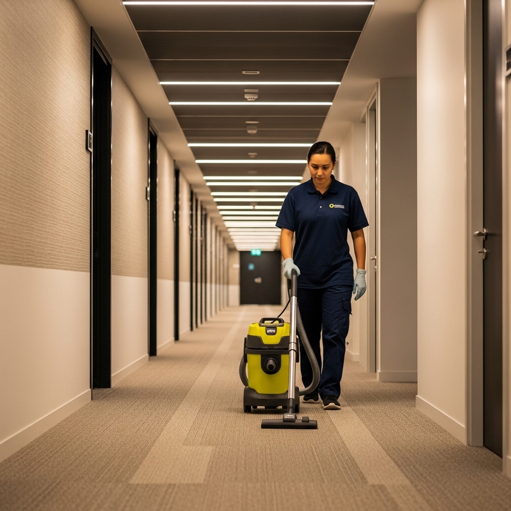 Professional office corridor cleaning and vacuuming