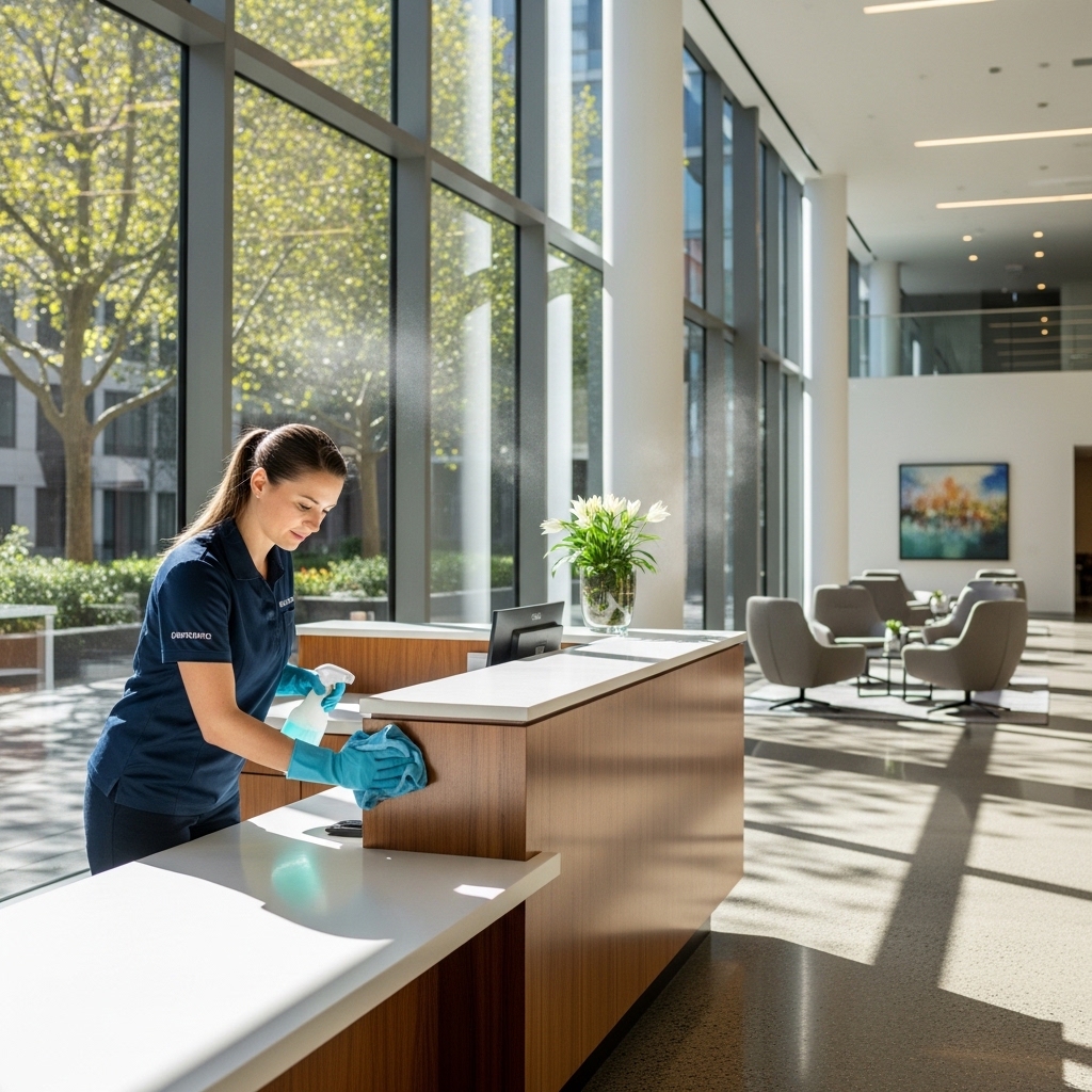Commercial cleaner maintaining a reception area