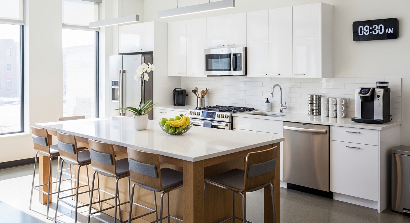 Clean office kitchen and shared area