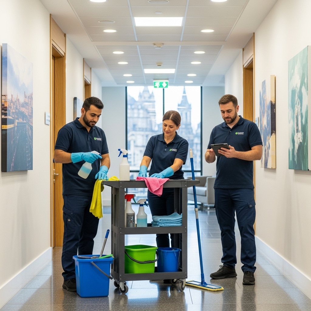 Commercial cleaning team preparing for service in Edinburgh