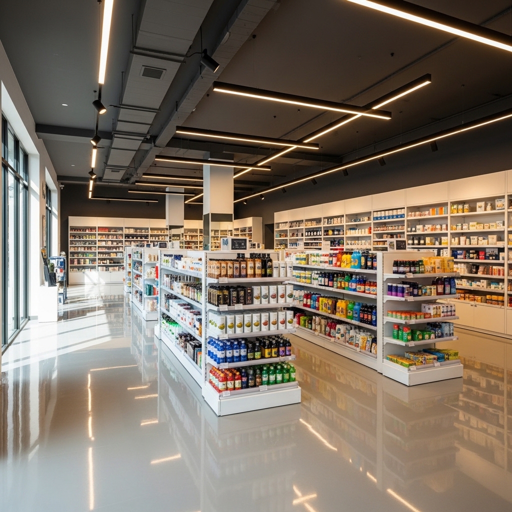 Clean retail environment with polished floors