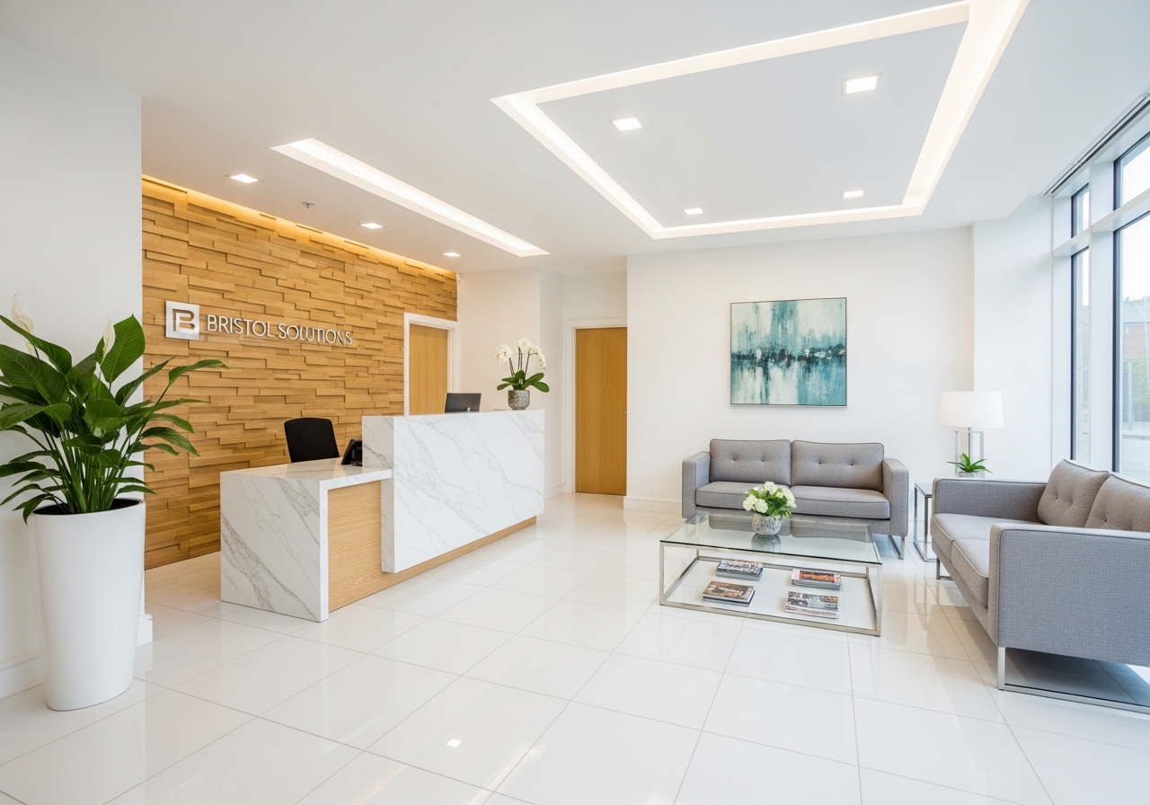Clean reception area maintained by commercial cleaners in Bristol