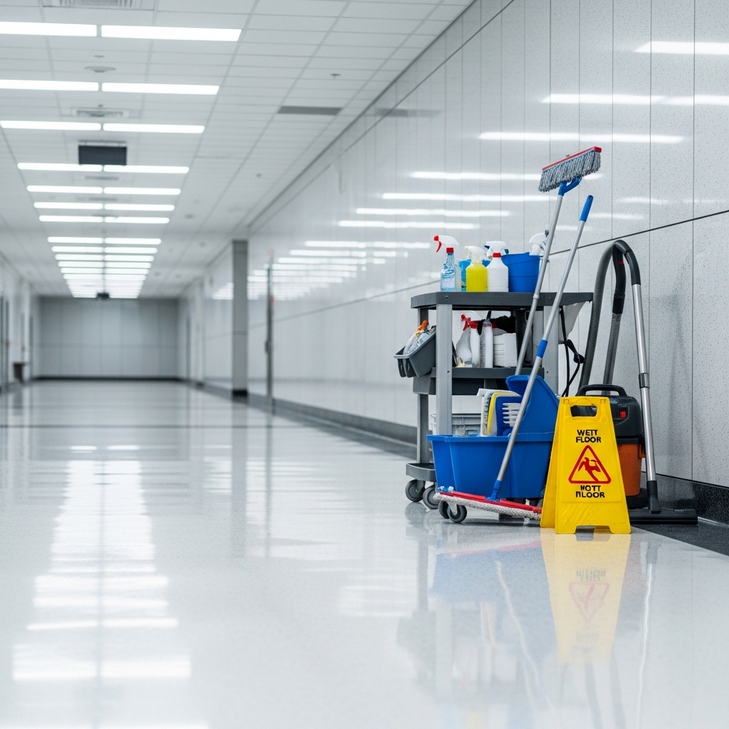 Commercial cleaning equipment and tidy corridor