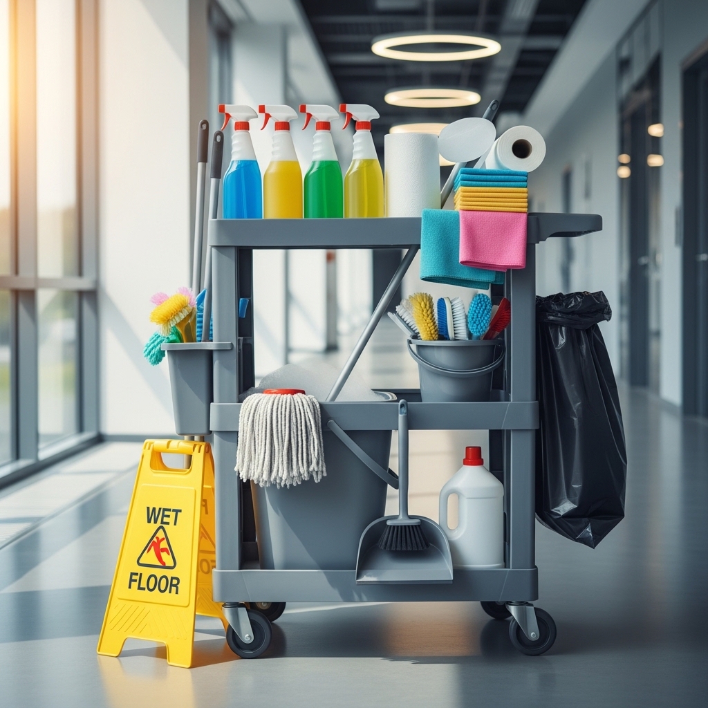 Commercial cleaning equipment prepared for service