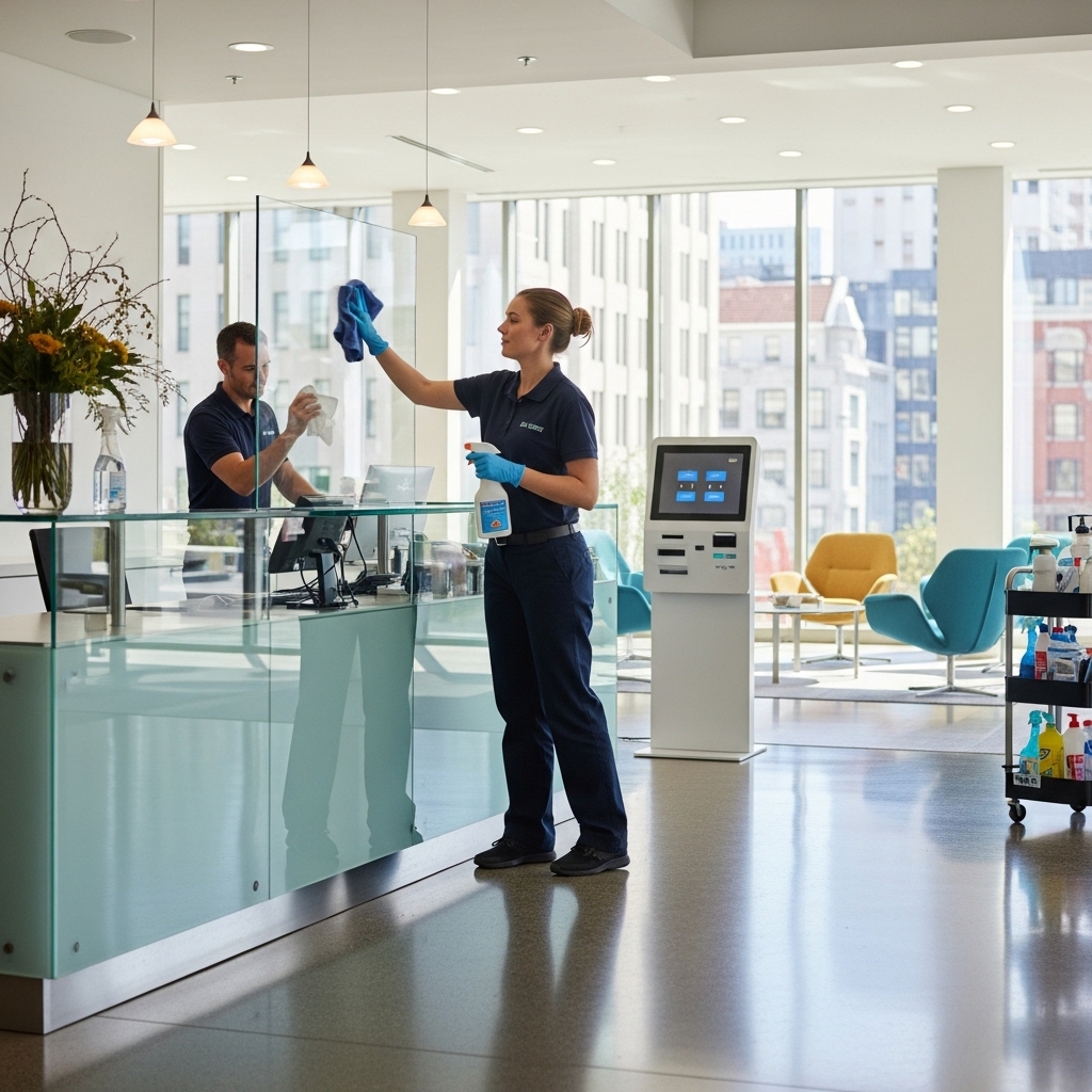 Commercial cleaner maintaining a reception area